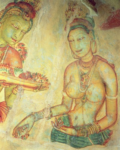 Las Doncellas de las Nubes, de la Fortaleza de la Roca (detalle) de Sri Lankan School